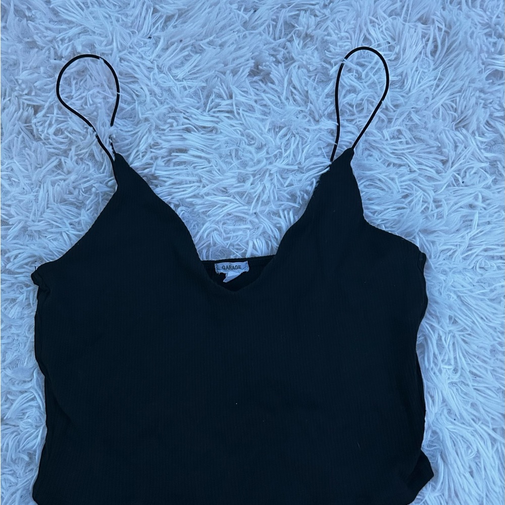 Garage Black Fitted Camisole with Plunge Neckline and Sleeveless Design